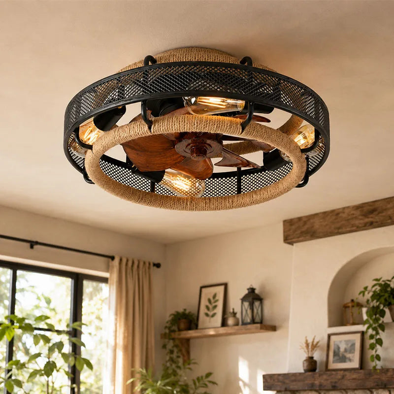 Lantern Style Ceiling Fan Light with Remote Control, Silent Invisible Fan for Bedroom