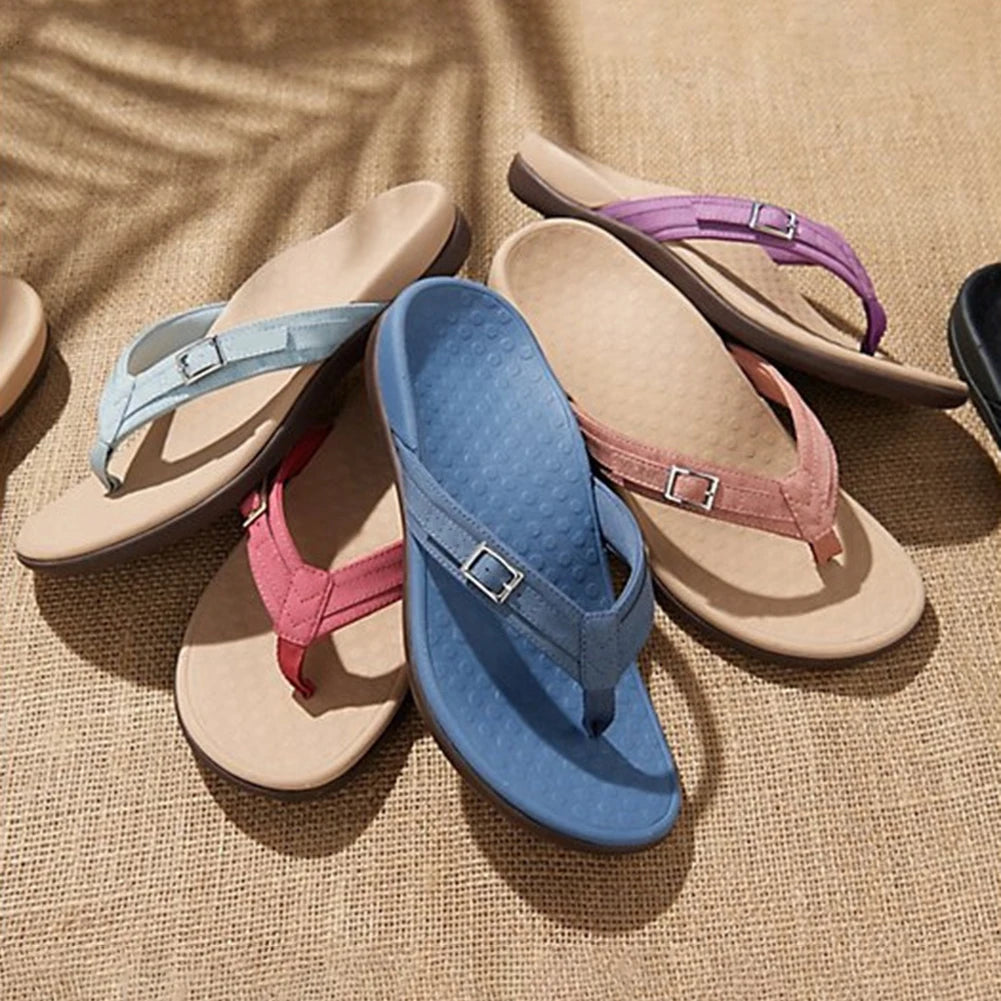 Women’s Light Blue Thong Sandals with Buckle Strap Casual Summer Beach Flip Flops