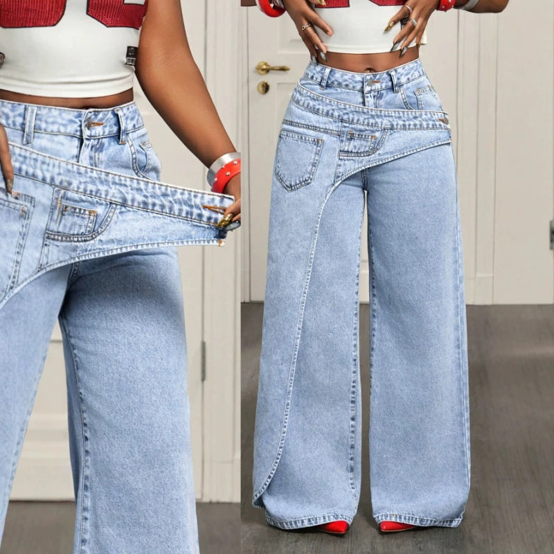 Women's High Waist Wide Leg Denim Jeans Vintage Y2K Casual Loose Pants