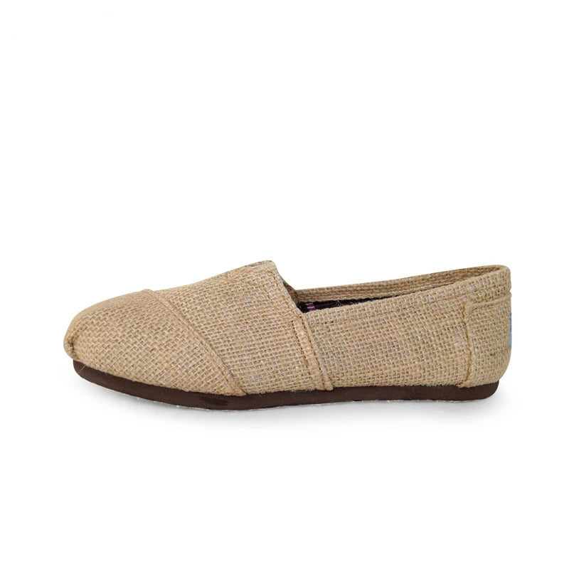 Men's Casual Loafers Flat Slip-On Shoes Breathable Hemp Fabric Lightweight Spring