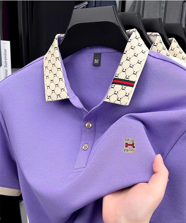 Men's Color Block Polo Shirt, Short Sleeve Lightweight Breathable Summer Casual Top