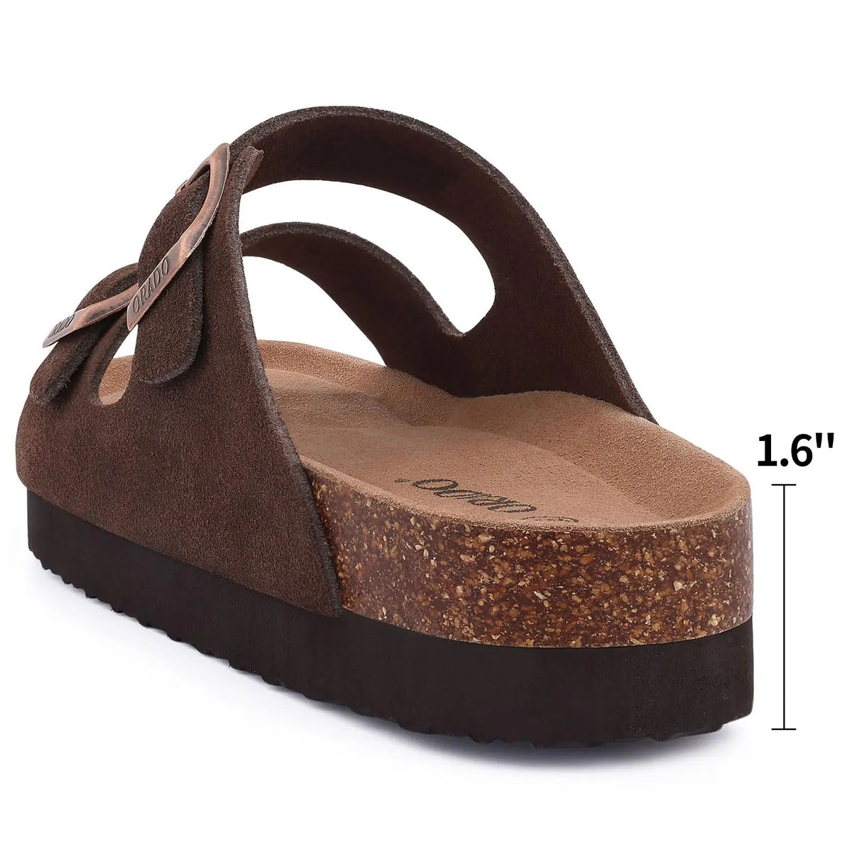 Unisex Brown Suede Cork Sandals, Double Buckle Flat Slides, Casual Summer Shoes