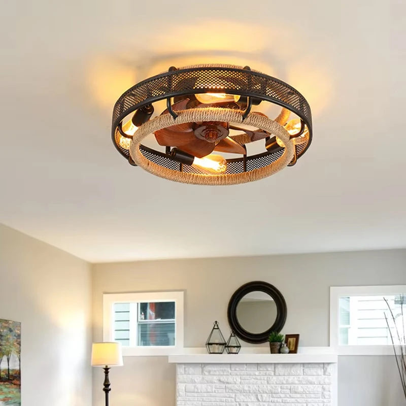 Lantern Style Ceiling Fan Light with Remote Control, Silent Invisible Fan for Bedroom