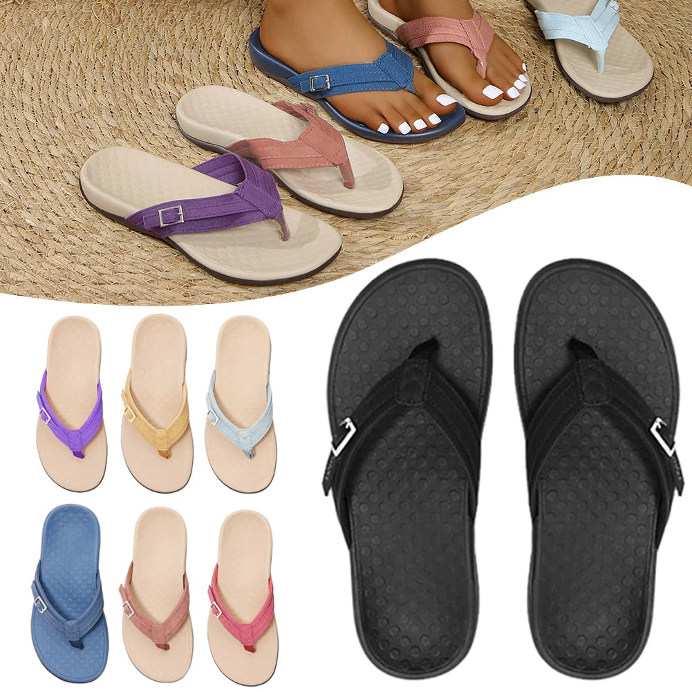 Women’s Light Blue Thong Sandals with Buckle Strap Casual Summer Beach Flip Flops