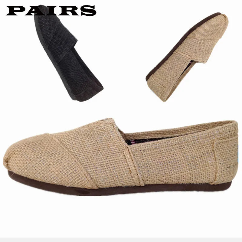 Men's Casual Loafers Flat Slip-On Shoes Breathable Hemp Fabric Lightweight Spring