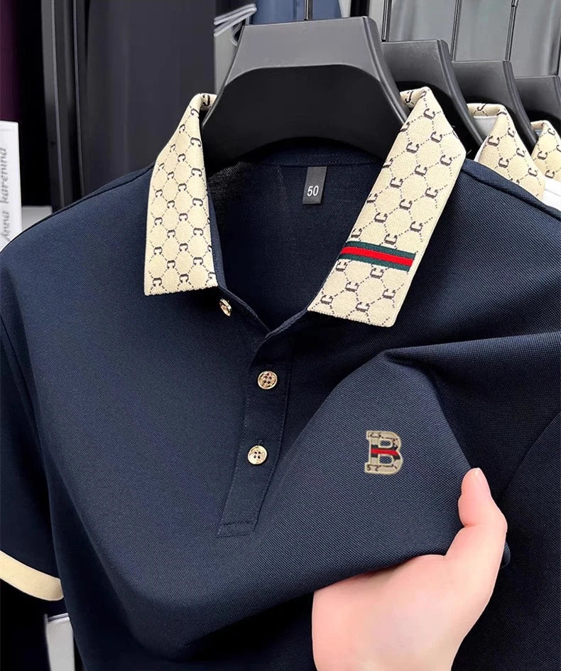 Men's Color Block Polo Shirt, Short Sleeve Lightweight Breathable Summer Casual Top