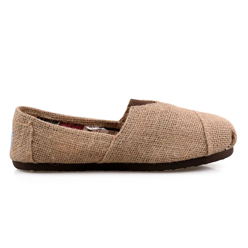 Men's Casual Loafers Flat Slip-On Shoes Breathable Hemp Fabric Lightweight Spring