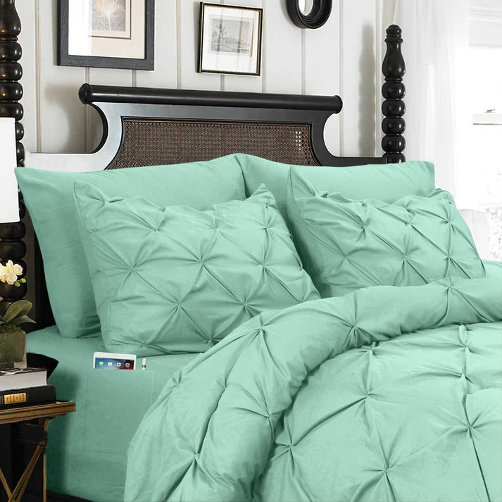 Elegant Comfort 8-Piece Pintuck Pinch Pleated Comforter Set - Includes 4-Piece Sheet Set with Double Sided Storage Pockets
