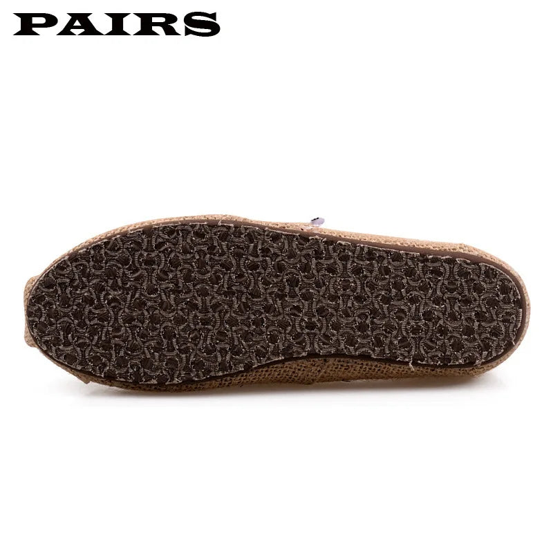 Men's Casual Loafers Flat Slip-On Shoes Breathable Hemp Fabric Lightweight Spring