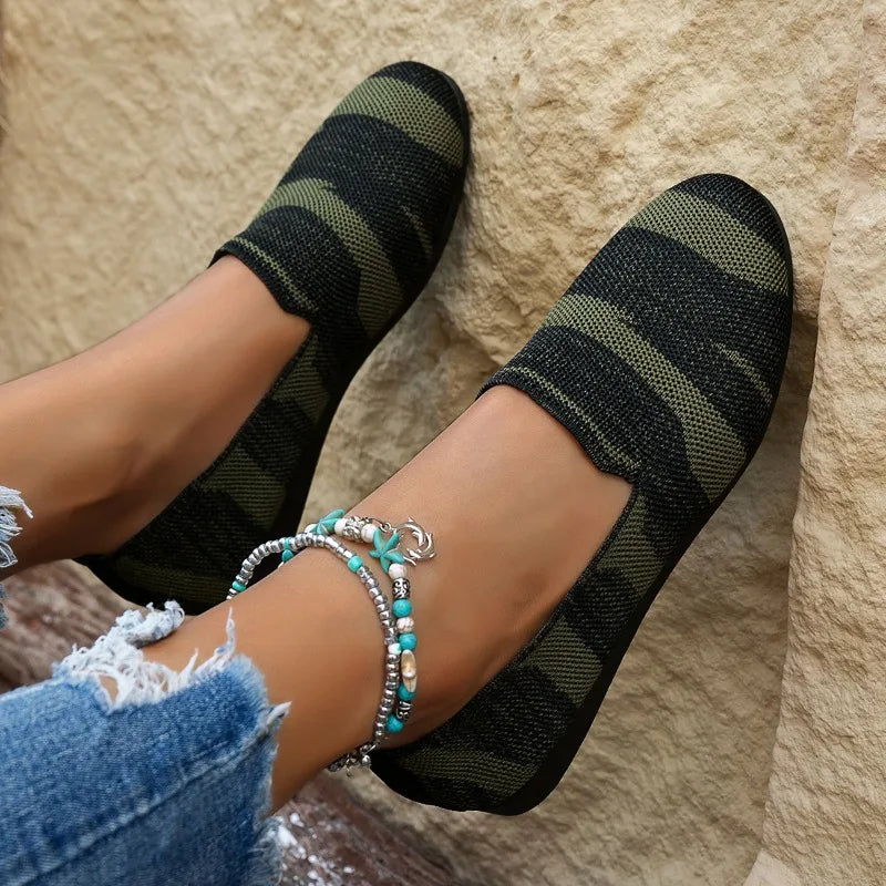 Women's Summer Knitted Slip-On Flat Loafers Casual Round Toe Shoes