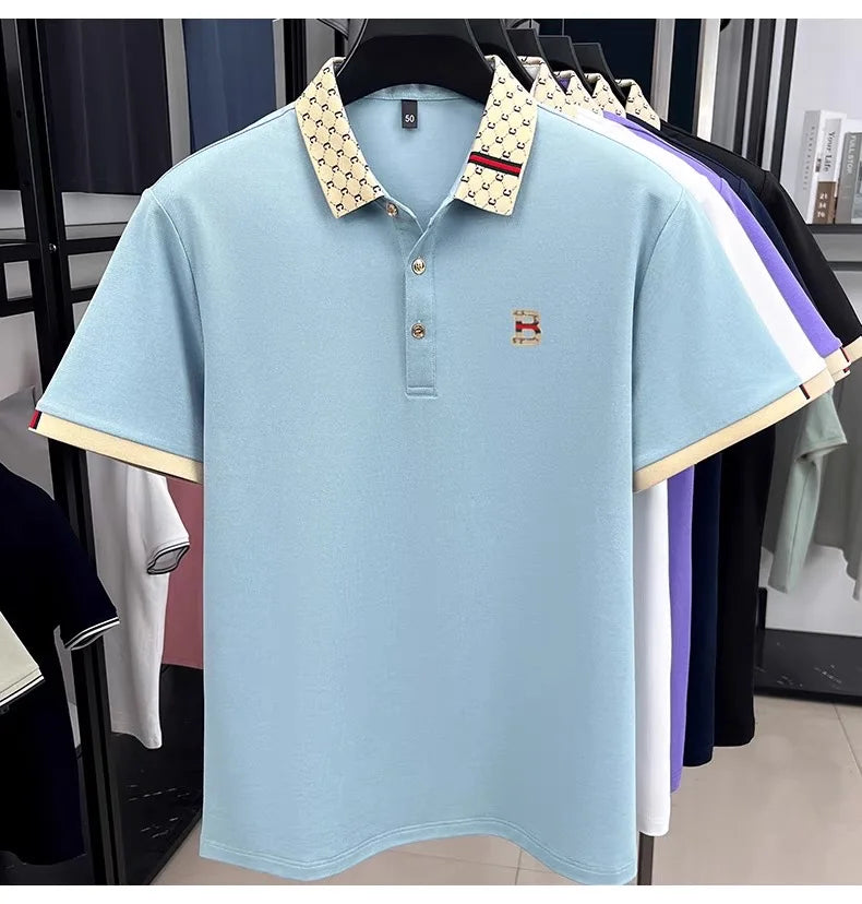 Men's Color Block Polo Shirt, Short Sleeve Lightweight Breathable Summer Casual Top