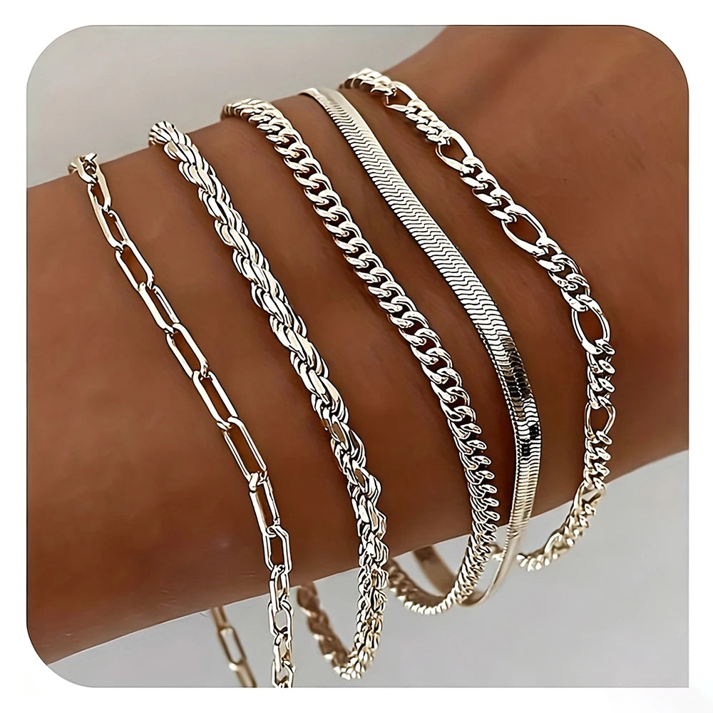 Dainty Layered Chain Bracelet Set