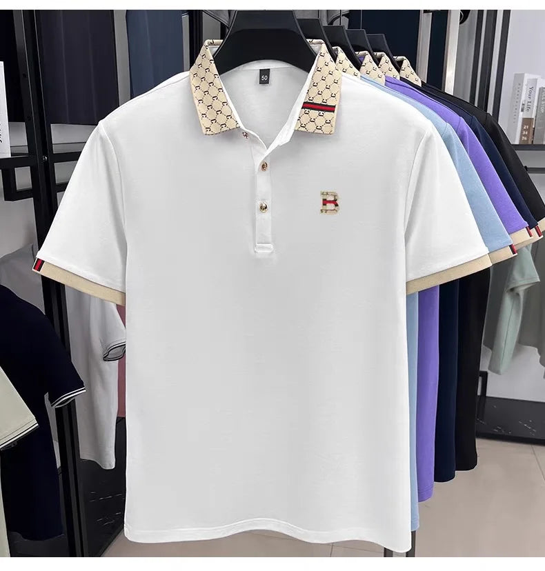 Men's Color Block Polo Shirt, Short Sleeve Lightweight Breathable Summer Casual Top