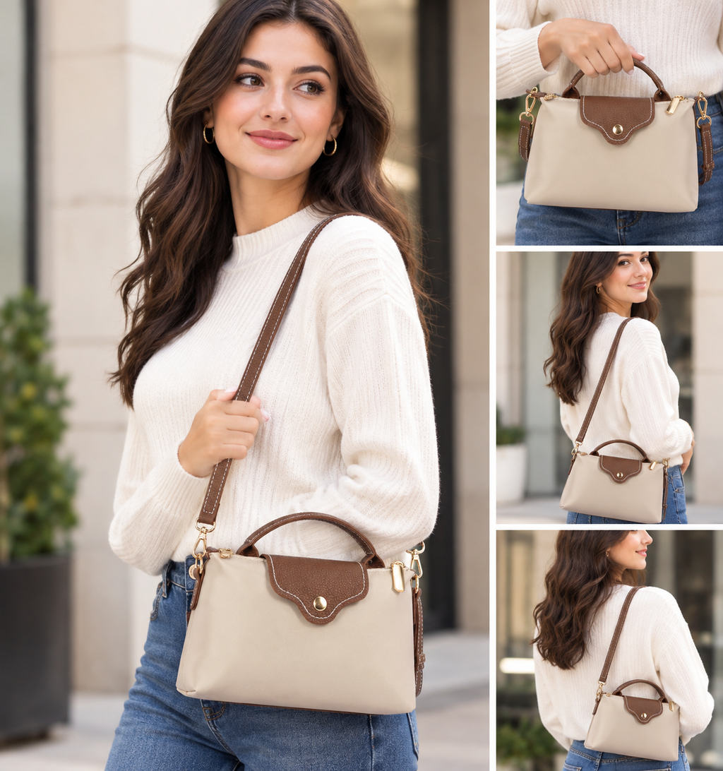 Women's Beige Brown Handbag, Elegant Crossbody Purse, Shoulder Bag, Gift for Her
