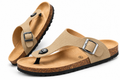 Men's Cork Footbed Thong Sandals with Buckle Strap Casual Summer Beach Slides