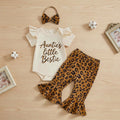 Baby Girl Leopard Outfit Set, Letter Romper, Flare Pants & Bow Headband