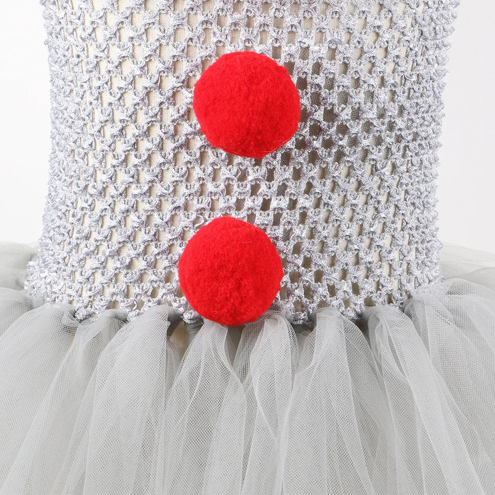 Girls Halloween Joker Clown Costume Gray Tulle Tutu Dress Kids Cosplay Party
