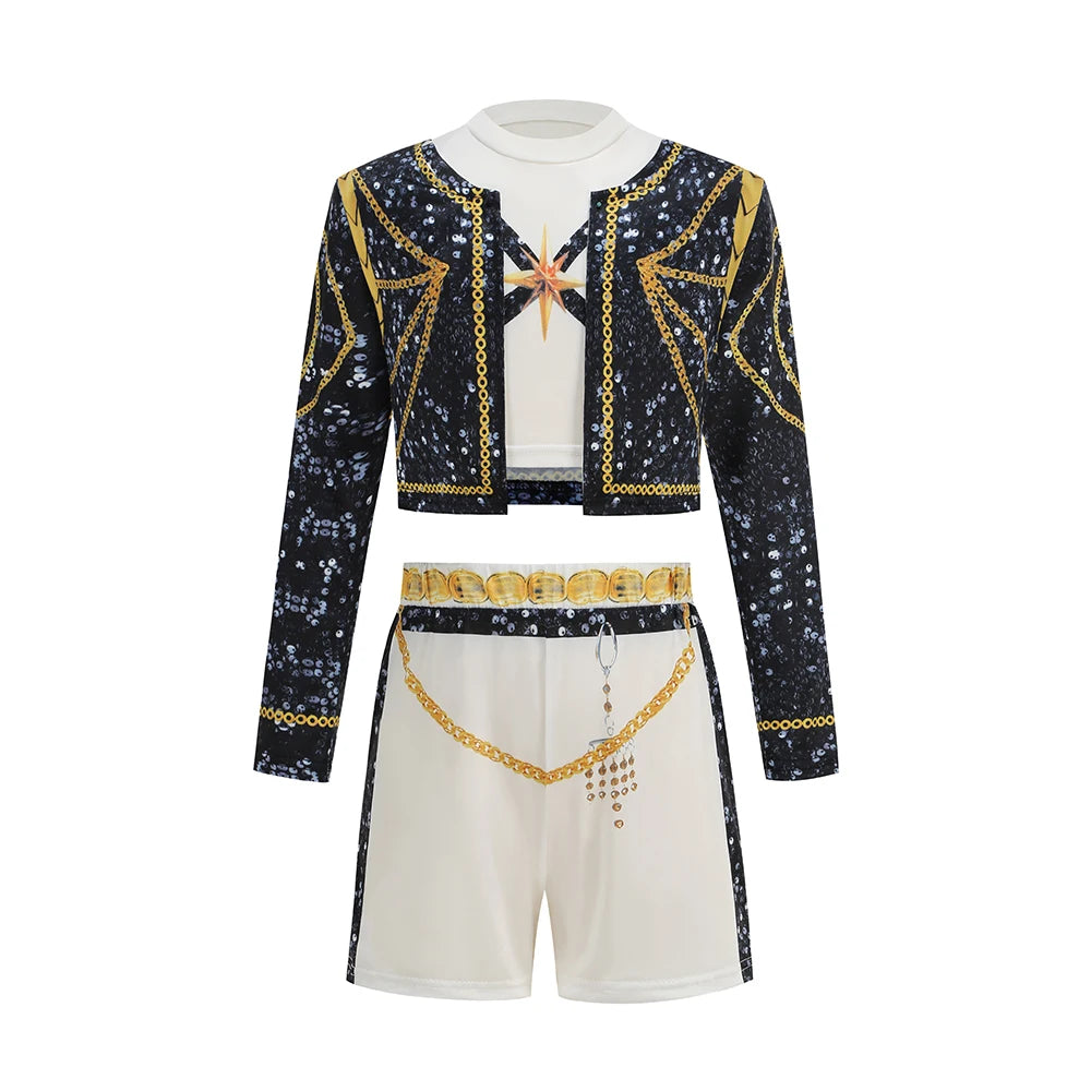 Girls Halloween Pop Singer Costume 3-Piece Set, Stage Performance & Party Dress