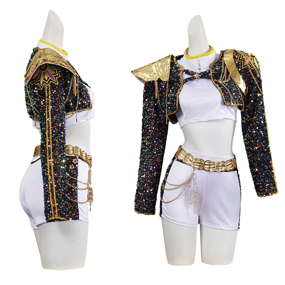 Girls Black & Gold Cosplay Costume, Kids Halloween Performance Roleplay Uniform