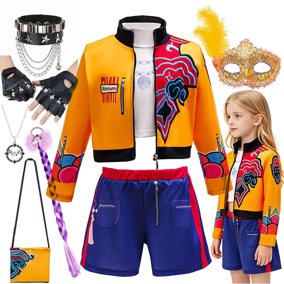 Girls Halloween Cosplay Costume 3-Piece Set with Accessories, Party Dress