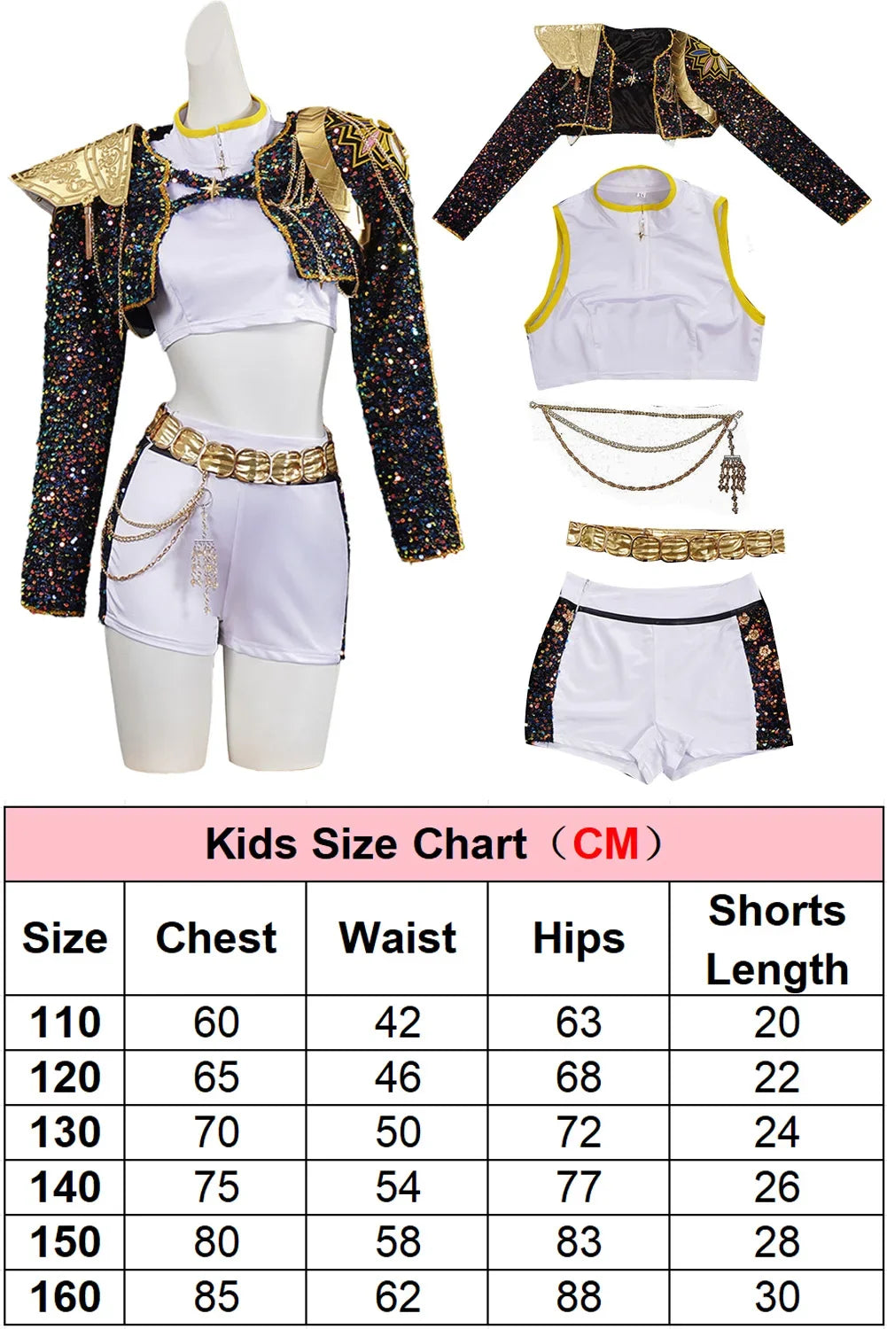 Girls Black & Gold Cosplay Costume, Kids Halloween Performance Roleplay Uniform