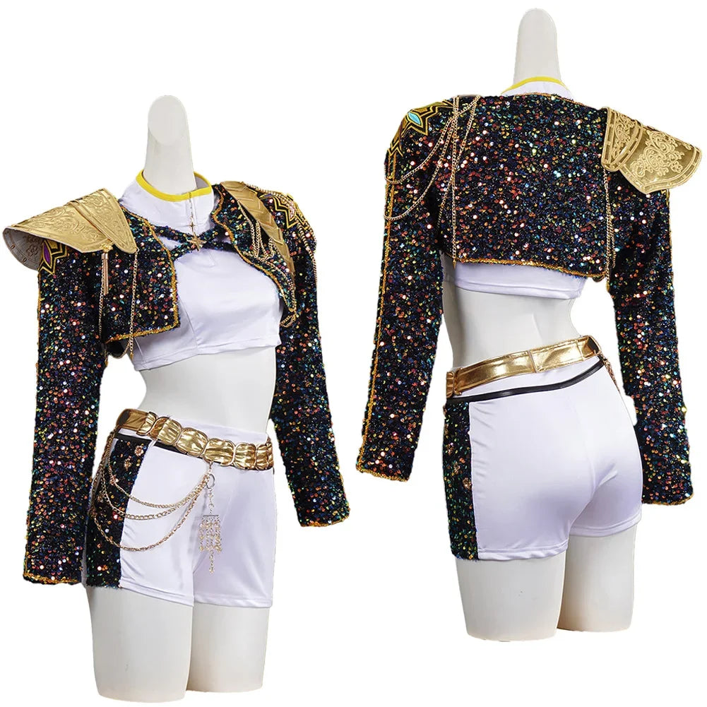 Girls Black & Gold Cosplay Costume, Kids Halloween Performance Roleplay Uniform