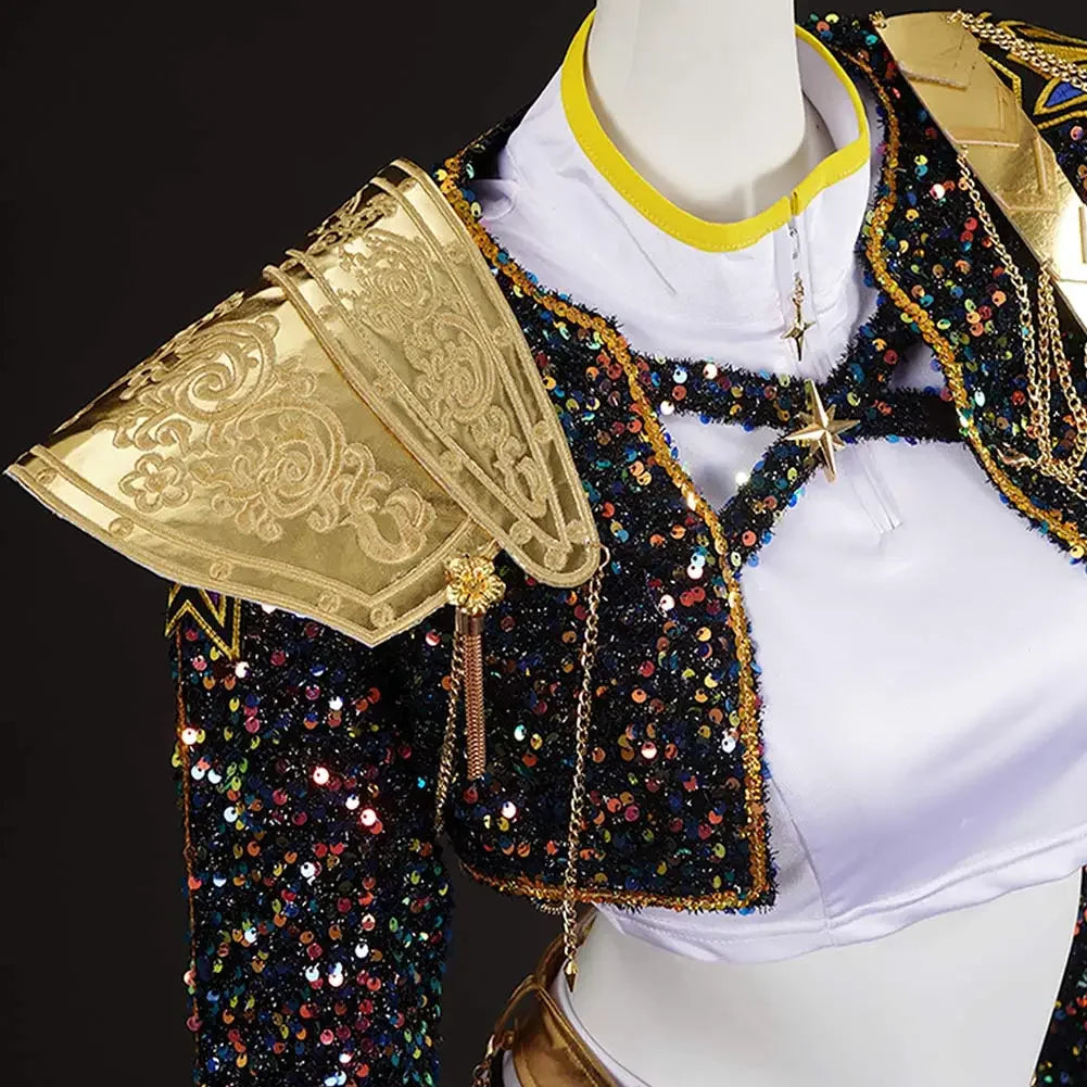 Girls Black & Gold Cosplay Costume, Kids Halloween Performance Roleplay Uniform