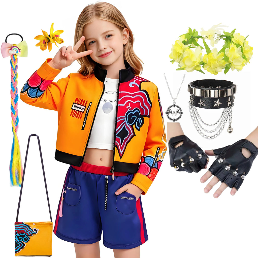 Girls Halloween Cosplay Costume 3-Piece Set with Accessories, Party Dress