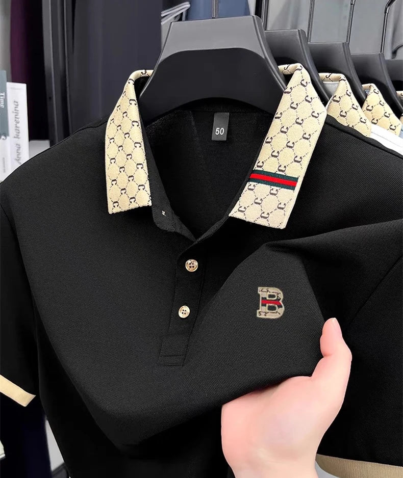 Men's Color Block Polo Shirt, Short Sleeve Lightweight Breathable Summer Casual Top