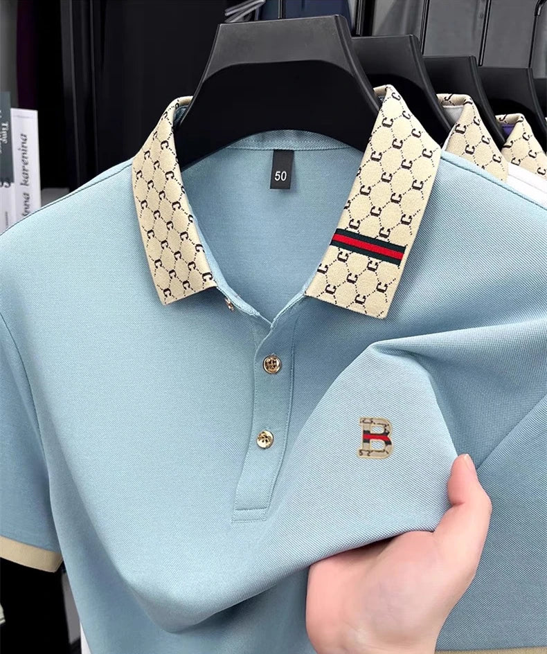 Men's Color Block Polo Shirt, Short Sleeve Lightweight Breathable Summer Casual Top