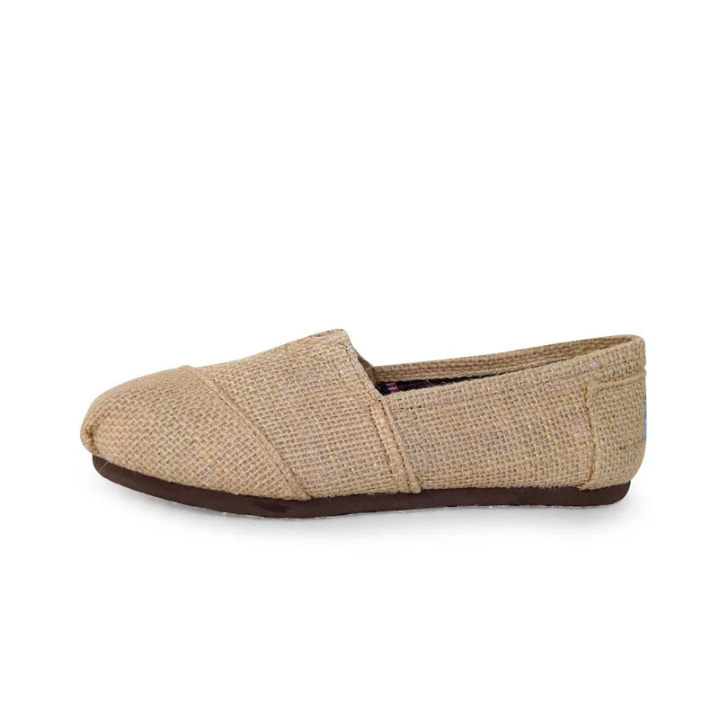 Men's Casual Loafers Flat Slip-On Shoes Breathable Hemp Fabric Lightweight Spring