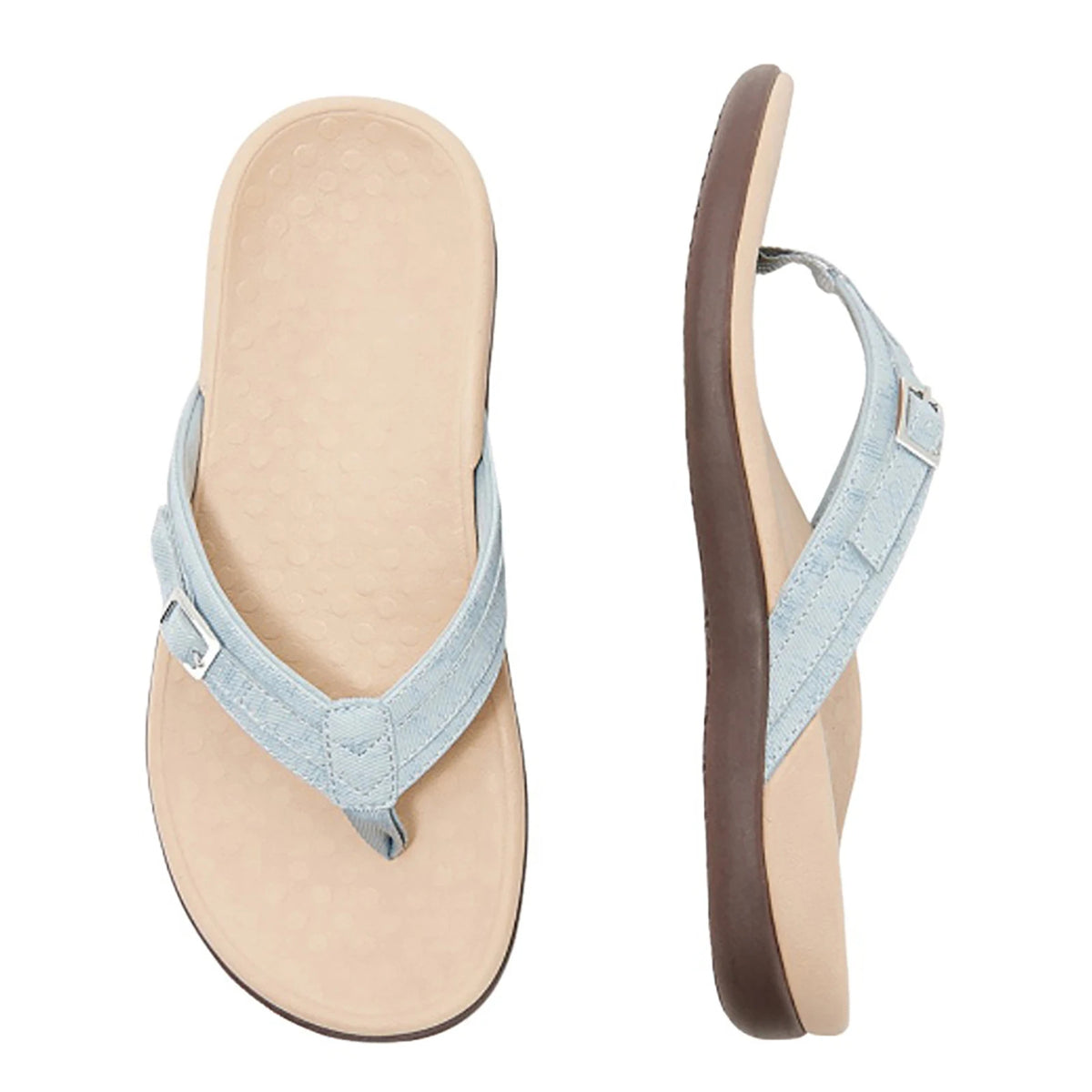 Women’s Light Blue Thong Sandals with Buckle Strap Casual Summer Beach Flip Flops