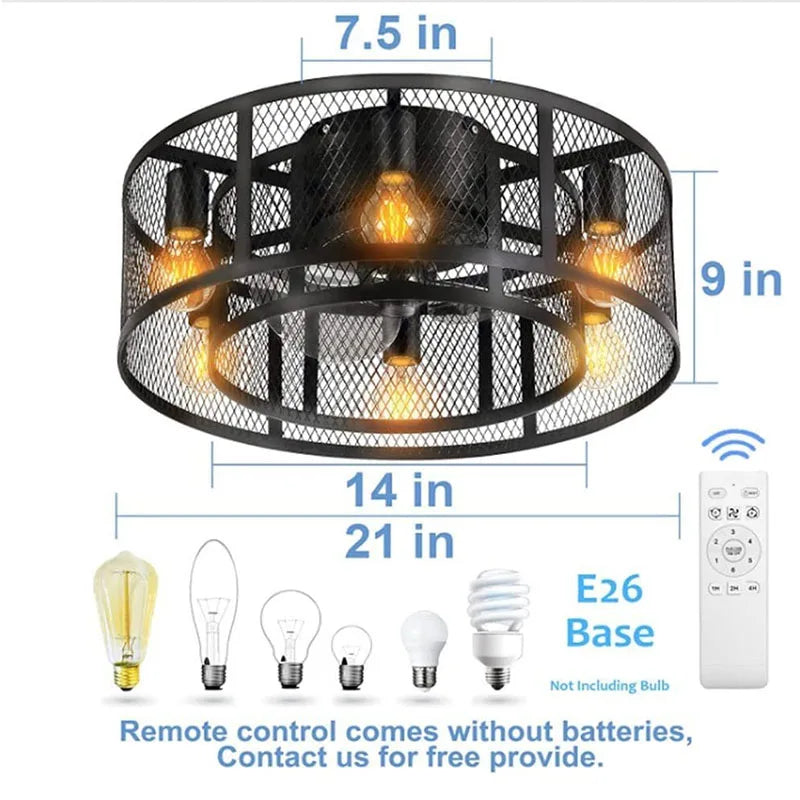 Lantern Style Ceiling Fan Light with Remote Control, Silent Invisible Fan for Bedroom