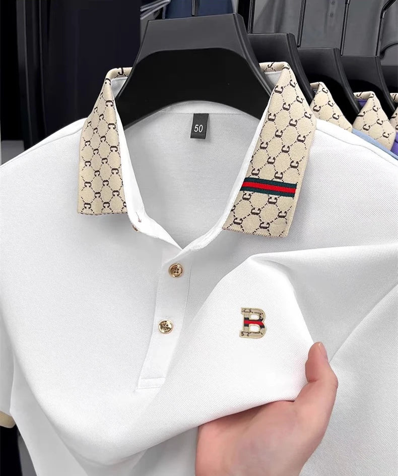 Men's Color Block Polo Shirt, Short Sleeve Lightweight Breathable Summer Casual Top
